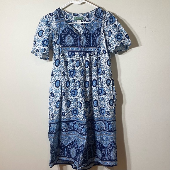 Sara Morgan Size L Midi Cotton Blue and White Patterned Dress - Picture 1 of 3